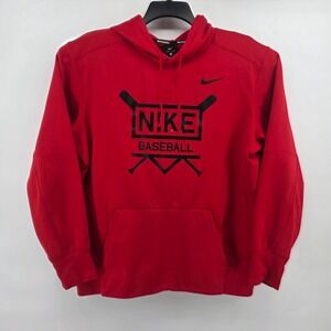 Nike Baseball Dri Fit Mens Large Red Sweatshirt Hoodie Pull Over Sports Outdoors